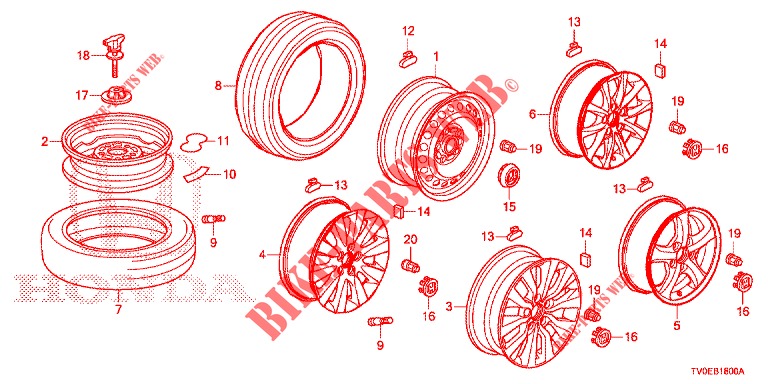 TIRE/WHEEL DISKS  for Honda CIVIC 1.4 EXECUTIVE TUNER LESS 5 Doors 6 speed manual 2014