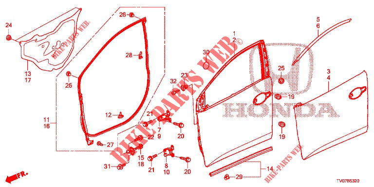 FRONT DOOR PANELS (2D)  for Honda CIVIC DIESEL 1.6 ELEGANCE 5 Doors 6 speed manual 2013