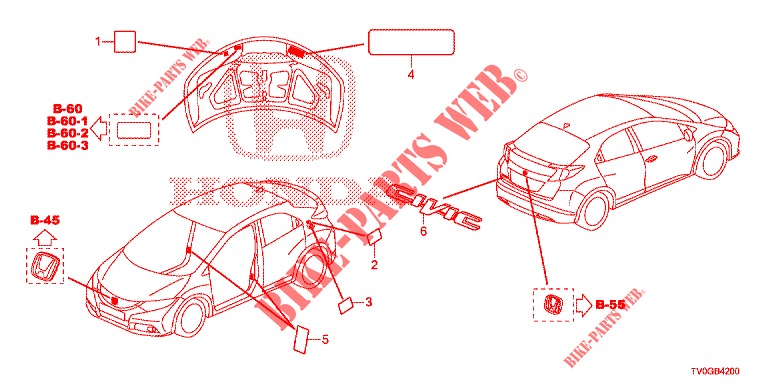 EMBLEMS/CAUTION LABELS  for Honda CIVIC DIESEL 1.6 EXECUTIVE 5 Doors 6 speed manual 2015