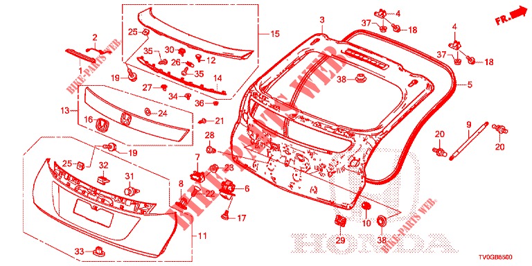 TAILGATE PANEL (2D)  for Honda CIVIC DIESEL 1.6 EXECUTIVE 5 Doors 6 speed manual 2015