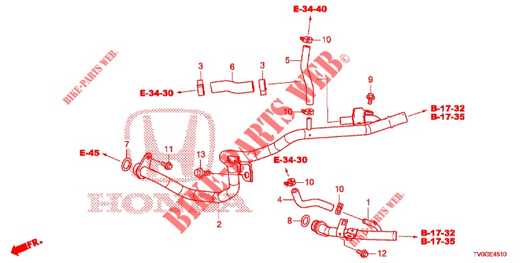 WATER HOSE/HEATER DUCT (DIESEL) for Honda CIVIC DIESEL 1.6 EXECUTIVE 5 Doors 6 speed manual 2015