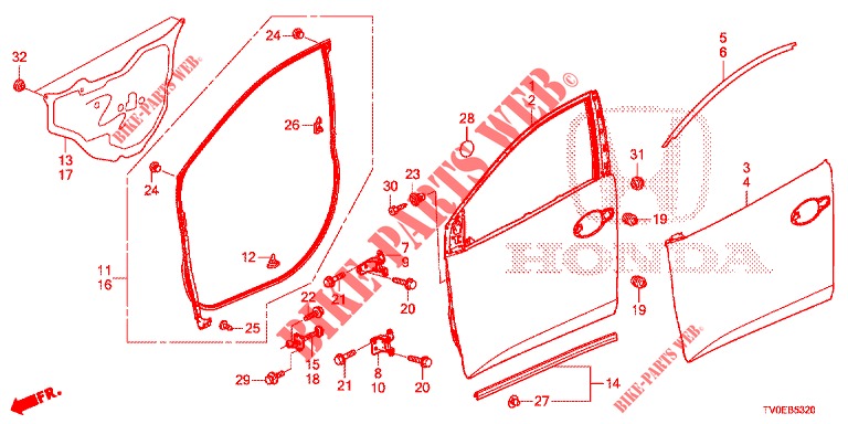 FRONT DOOR PANELS (2D)  for Honda CIVIC DIESEL 1.6 EXECUTIVE 5 Doors 6 speed manual 2014