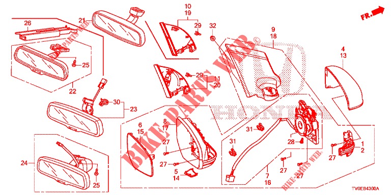 MIRROR/SUNVISOR  for Honda CIVIC DIESEL 1.6 EXECUTIVE 5 Doors 6 speed manual 2014