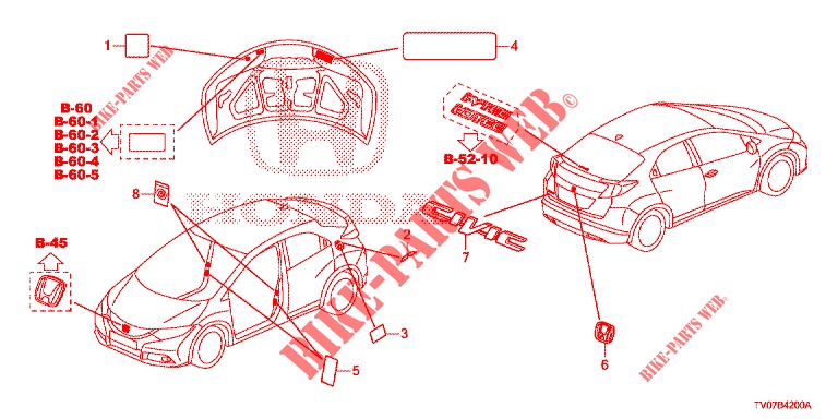 EMBLEMS/CAUTION LABELS  for Honda CIVIC 1.8 EXECUTIVE 5 Doors 6 speed manual 2012