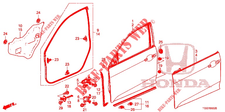 FRONT DOOR PANELS (2D)  for Honda CIVIC  1.0 COMFORT 5 Doors 6 speed manual 2017