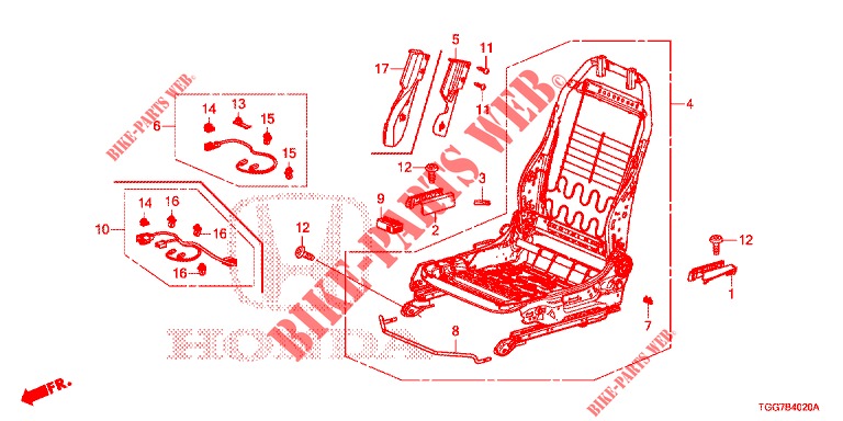FRONT SEAT COMPONENTS (D.) (SIEGE REGLAGE MANUEL) (1) for Honda CIVIC  1.0 COMFORT 5 Doors 6 speed manual 2017