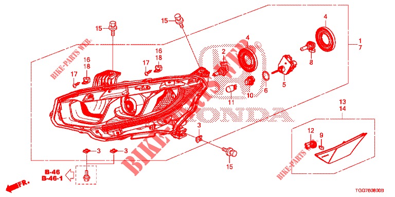 HEADLIGHT (HALOGENE) for Honda CIVIC  1.0 COMFORT 5 Doors 6 speed manual 2017