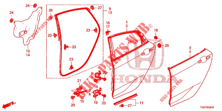 REAR DOOR PANELS (4D)  for Honda CIVIC  1.0 COMFORT 5 Doors 6 speed manual 2017