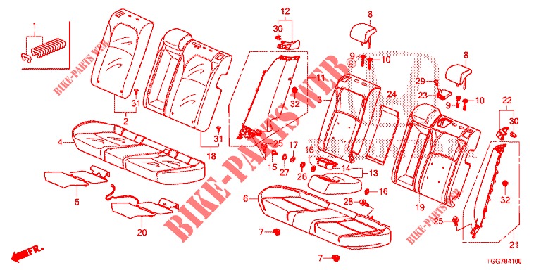 REAR SEAT/SEATBELT (2D)  for Honda CIVIC  1.0 COMFORT 5 Doors 6 speed manual 2017