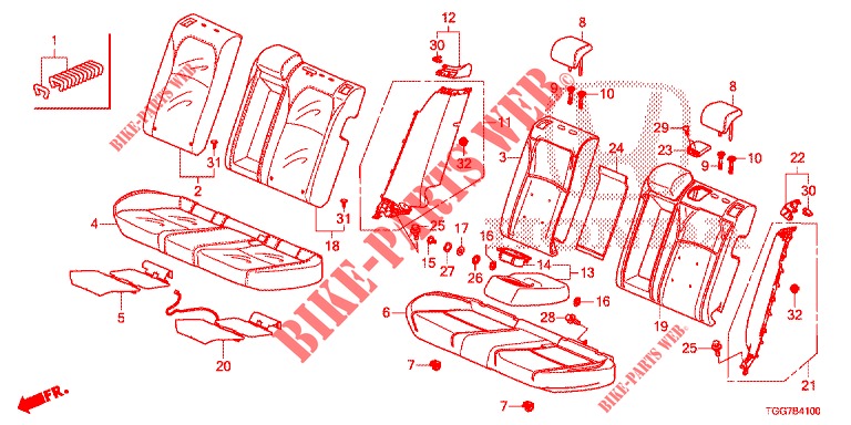 REAR SEAT/SEATBELT (2D)  for Honda CIVIC  1.0 ENTRY 5 Doors 6 speed manual 2018
