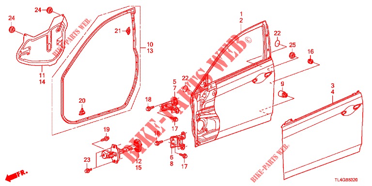 FRONT DOOR PANELS (2D)  for Honda ACCORD TOURER 2.0 ELEGANCE PACK 5 Doors 6 speed manual 2013