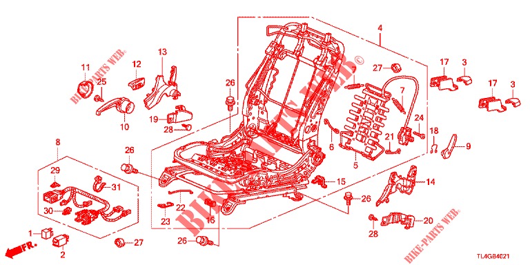 FRONT SEAT COMPONENTS (D.) (HAUTEUR MANUELLE) for Honda ACCORD TOURER 2.0 ELEGANCE PACK 5 Doors 6 speed manual 2013