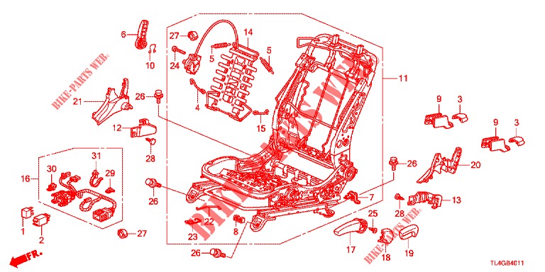 FRONT SEAT COMPONENTS (G.) (HAUTEUR MANUELLE) for Honda ACCORD TOURER 2.0 ELEGANCE PACK 5 Doors 6 speed manual 2013