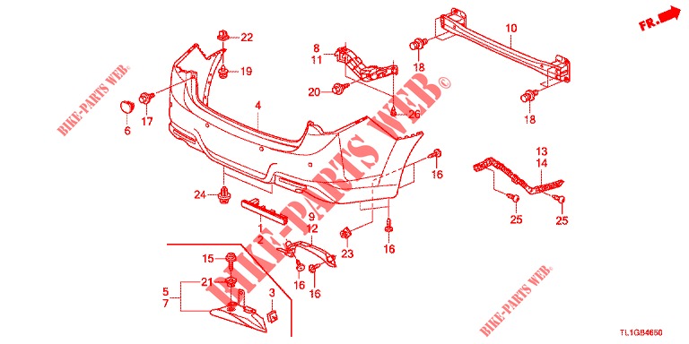 REAR BUMPER  for Honda ACCORD 2.4 TYPE S 4 Doors 6 speed manual 2012