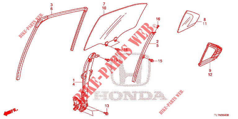 REAR DOOR GLASS/DOOR REGU LATOR  for Honda ACCORD DIESEL 2.2 LUXURY 4 Doors 5 speed automatic 2014