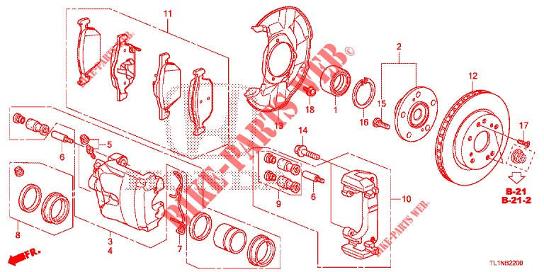 FRONT BRAKE (1) for Honda ACCORD 2.0 COMFORT 4 Doors 6 speed manual 2015