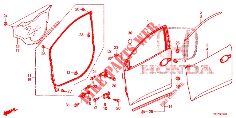 FRONT DOOR PANELS (2D)  for Honda CIVIC 1.8 COMFORT 5 Doors 6 speed manual 2012