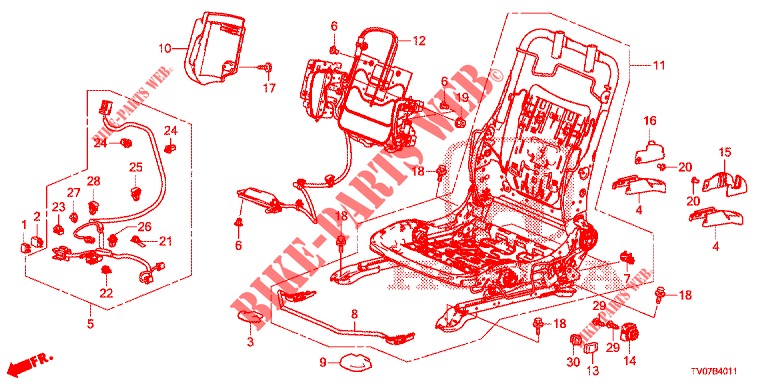 FRONT SEAT COMPONENTS (G.) (HAUTEUR MANUELLE) for Honda CIVIC DIESEL 2.2 ELEGANCE 5 Doors 6 speed manual 2012