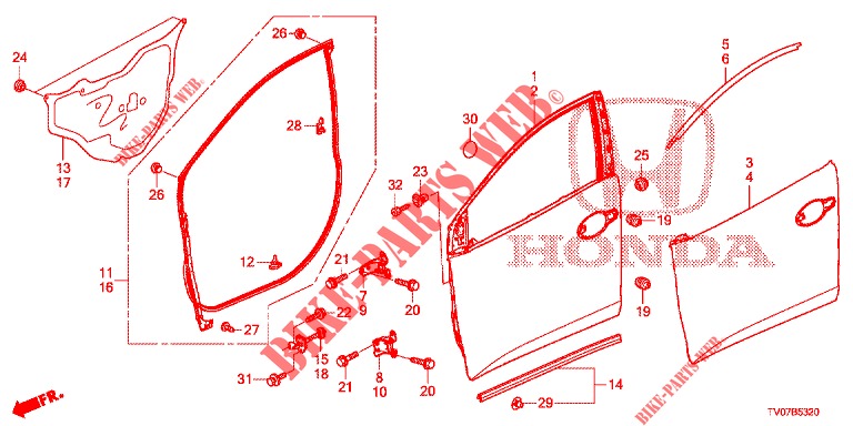 FRONT DOOR PANELS (2D)  for Honda CIVIC DIESEL 2.2 EXCLUSIVE 5 Doors 6 speed manual 2012
