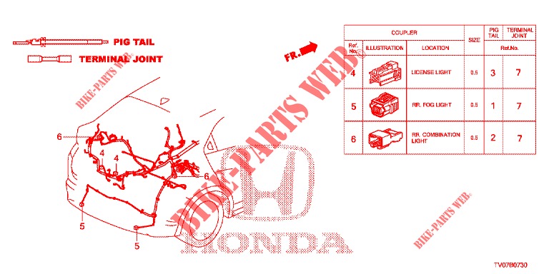 ELECTRICAL CONNECTORS (ARRIERE) for Honda CIVIC 1.4 COMFORT 5 Doors 6 speed manual 2013