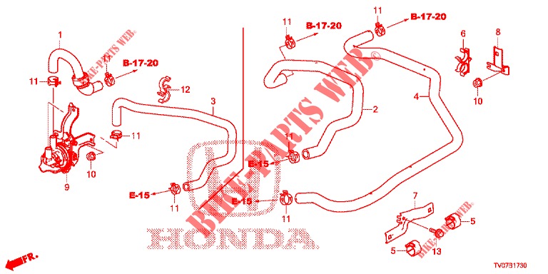 WATER HOSE/HEATER DUCT (1.4L) (LH) for Honda CIVIC 1.4 COMFORT 5 Doors 6 speed manual 2013