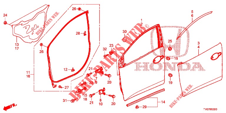 FRONT DOOR PANELS (2D)  for Honda CIVIC 1.8 S 5 Doors 6 speed manual 2013