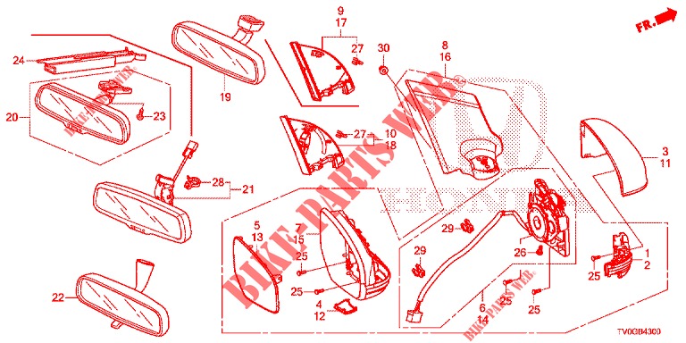 MIRROR/SUNVISOR  for Honda CIVIC 1.4 ELEGANCE 5 Doors 6 speed manual 2015