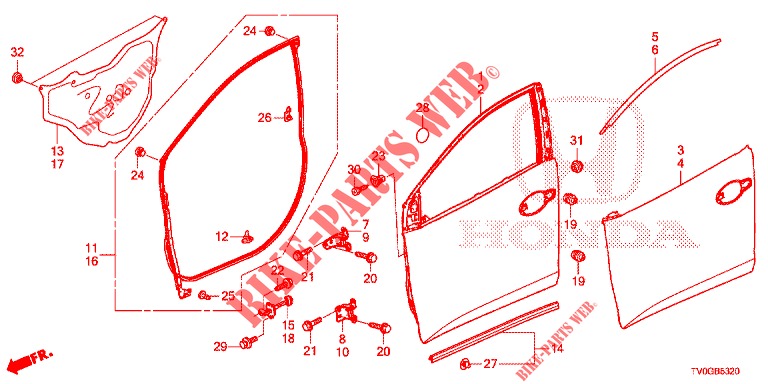FRONT DOOR PANELS (2D)  for Honda CIVIC DIESEL 1.6 EXCLUSIVE 5 Doors 6 speed manual 2015