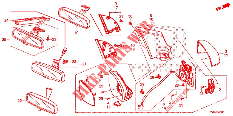MIRROR/SUNVISOR  for Honda CIVIC 1.4 ELEGANCE 5 Doors 6 speed manual 2016