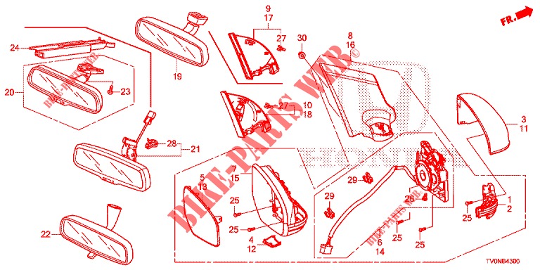 MIRROR/SUNVISOR  for Honda CIVIC 1.8 COMFORT 5 Doors 6 speed manual 2016