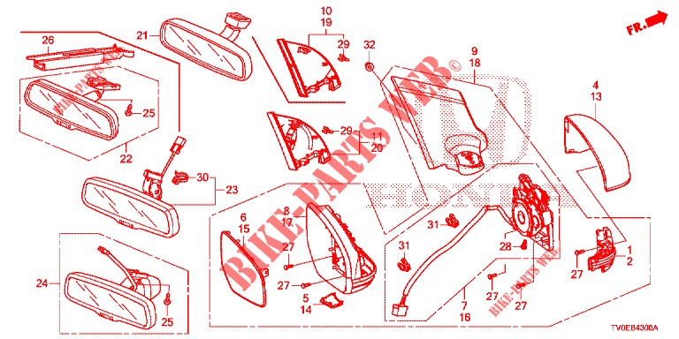 MIRROR/SUNVISOR  for Honda CIVIC 1.8 SPORT 5 Doors 6 speed manual 2014