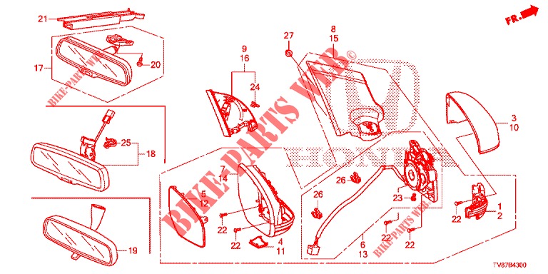 MIRROR/SUNVISOR  for Honda CIVIC TYPE R 5 Doors 6 speed manual 2015