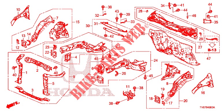 FRONT BULKHEAD/DASHBOARD  for Honda CIVIC TYPE R 5 Doors 6 speed manual 2016