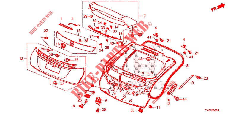 TAILGATE PANEL (2D)  for Honda CIVIC TYPE R 5 Doors 6 speed manual 2016