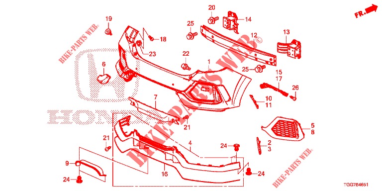 REAR BUMPER (TYPE R) for Honda CIVIC TYPE R 5 Doors 6 speed manual 2017