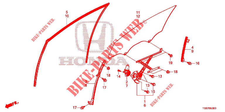 FRONT DOOR WINDOWS/REGULA TOR  for Honda CIVIC TOURER DIESEL 1.6 COMFORT 5 Doors 6 speed manual 2014