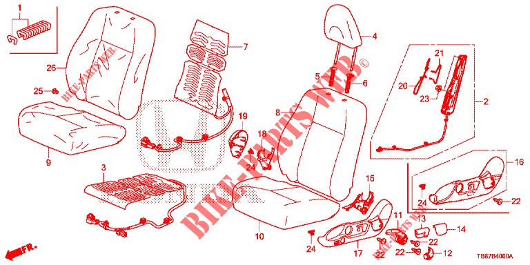 FRONT SEAT/SEATBELTS (G.) (1) for Honda CIVIC TOURER DIESEL 1.6 COMFORT 5 Doors 6 speed manual 2014