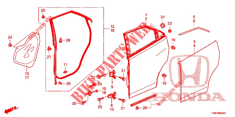 REAR DOOR PANELS (4D)  for Honda CIVIC TOURER DIESEL 1.6 COMFORT 5 Doors 6 speed manual 2014