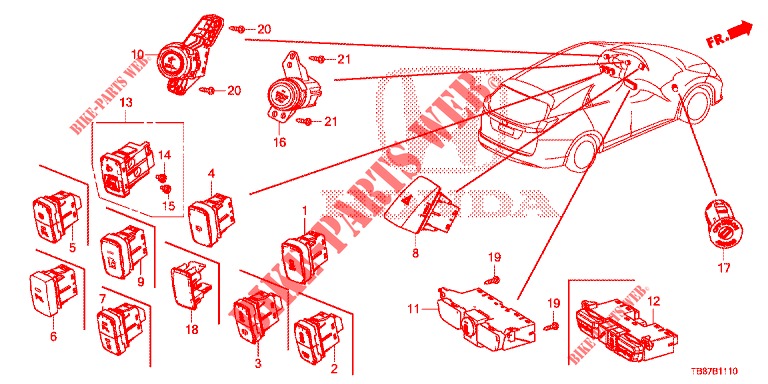 SWITCH (LH) for Honda CIVIC TOURER DIESEL 1.6 COMFORT 5 Doors 6 speed manual 2014