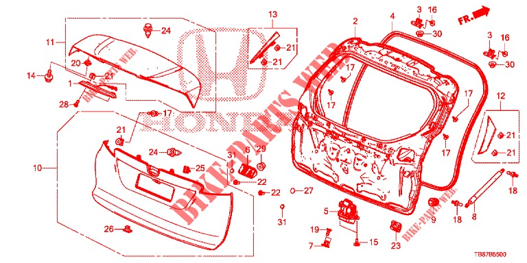 TAILGATE PANEL (2D)  for Honda CIVIC TOURER DIESEL 1.6 COMFORT 5 Doors 6 speed manual 2014