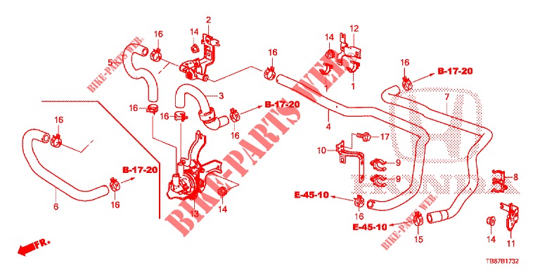 WATER HOSE/HEATER DUCT (DIESEL) (LH) for Honda CIVIC TOURER DIESEL 1.6 COMFORT 5 Doors 6 speed manual 2014
