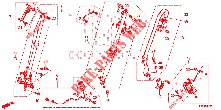 FRONT SEAT/SEATBELTS  for Honda CIVIC TOURER DIESEL 1.6 S 5 Doors 6 speed manual 2014