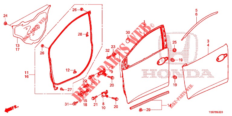 FRONT DOOR PANELS (2D)  for Honda CIVIC TOURER 1.8 COMFORT 5 Doors 6 speed manual 2014