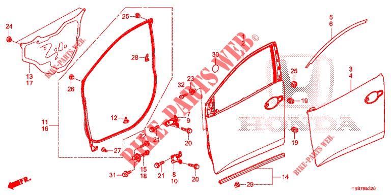 FRONT DOOR PANELS (2D)  for Honda CIVIC TOURER 1.8 COMFORT 5 Doors 5 speed automatic 2014