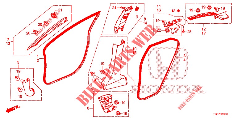 PILLAR GARNISH (LH) for Honda CIVIC TOURER 1.8 LIFESTYLE 5 Doors 6 speed manual 2014
