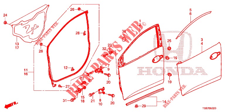 FRONT DOOR PANELS (2D)  for Honda CIVIC TOURER 1.8 EXECUTIVE 5 Doors 6 speed manual 2014