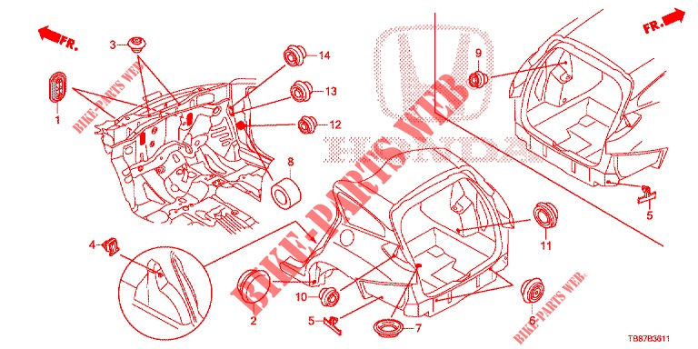 GROMMET (ARRIERE) for Honda CIVIC TOURER 1.8 EXECUTIVE 5 Doors 6 speed manual 2014