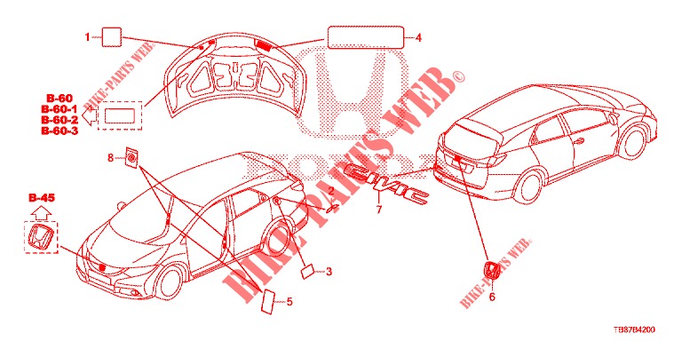 EMBLEMS/CAUTION LABELS  for Honda CIVIC TOURER 1.8 EXECUTIVE 5 Doors 5 speed automatic 2014