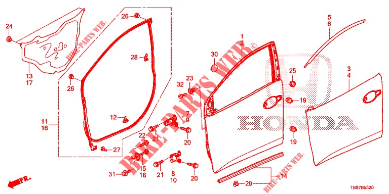 FRONT DOOR PANELS (2D)  for Honda CIVIC TOURER 1.8 EXECUTIVE 5 Doors 5 speed automatic 2014