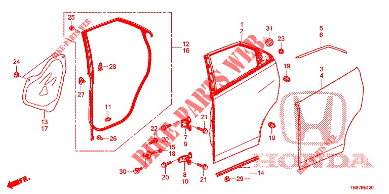 REAR DOOR PANELS (4D)  for Honda CIVIC TOURER 1.8 EXECUTIVE 5 Doors 5 speed automatic 2014